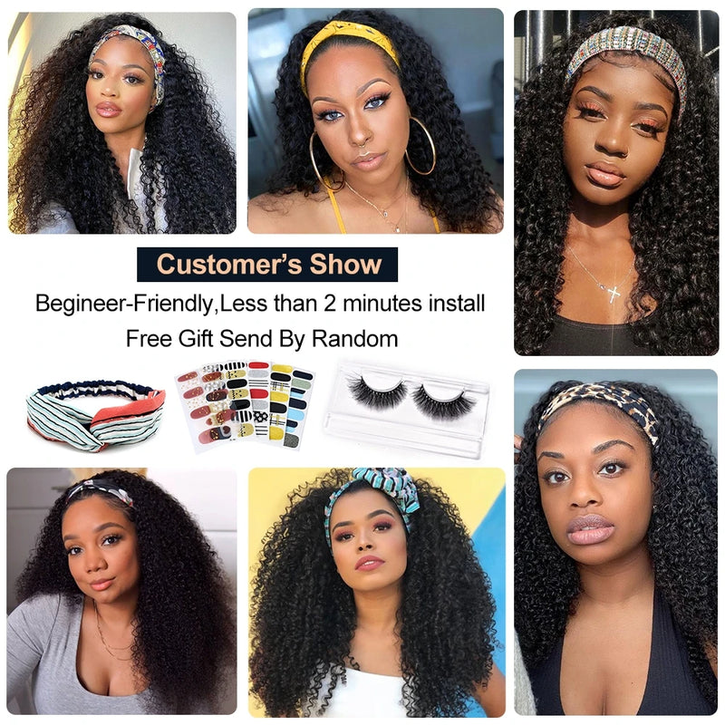 Kinky Curly Half Wig 12"-26inch Long Human Hair Wig For Black Women Nadula Kinky Curly Headband Wig Affordable Natural Hair Wig