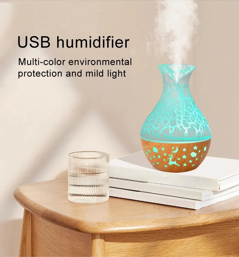 7 Colors Cracked Vase Air Humidifier Star Sky Deep Wood Grain Hollow Out Home Aromatherapy Essential Oil Aroma Diffuser 150ml