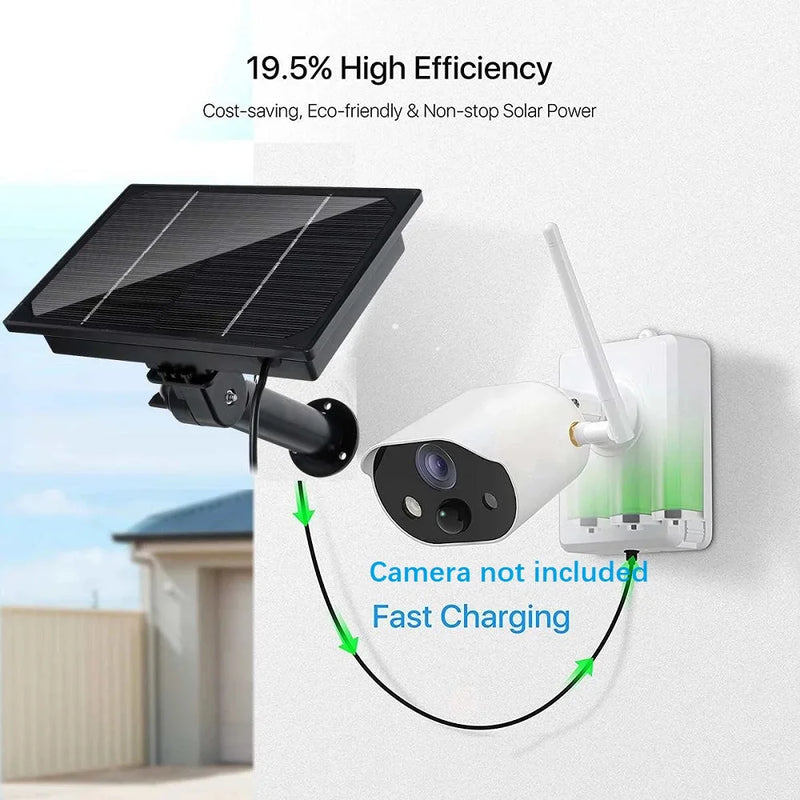 4W Waterproof Solar Panel Built-in 18650 Battery Outdoor 2m Cable Charged USB Tpye C DC5V 12V Powered For Security WIFI Camera