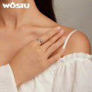 WOSTU 925 Sterling Silver Camellia Flower Open Rings For Women AAA Clear Zircon Adjustable Ring Wedding Engagement Jewelry Gift