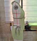 hirigin Summer Two Piece Crochet Set for Women Tie Up Halter Open Back Split Cami Tank Top Hollow Out Shorts Beachwear