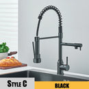 Nickel Kitchen Sink Faucet Pull Down Hot and Cold Water Mixer2 Mode Tap with Dual Spout 360 Rotation Flexible Deck Mounted
