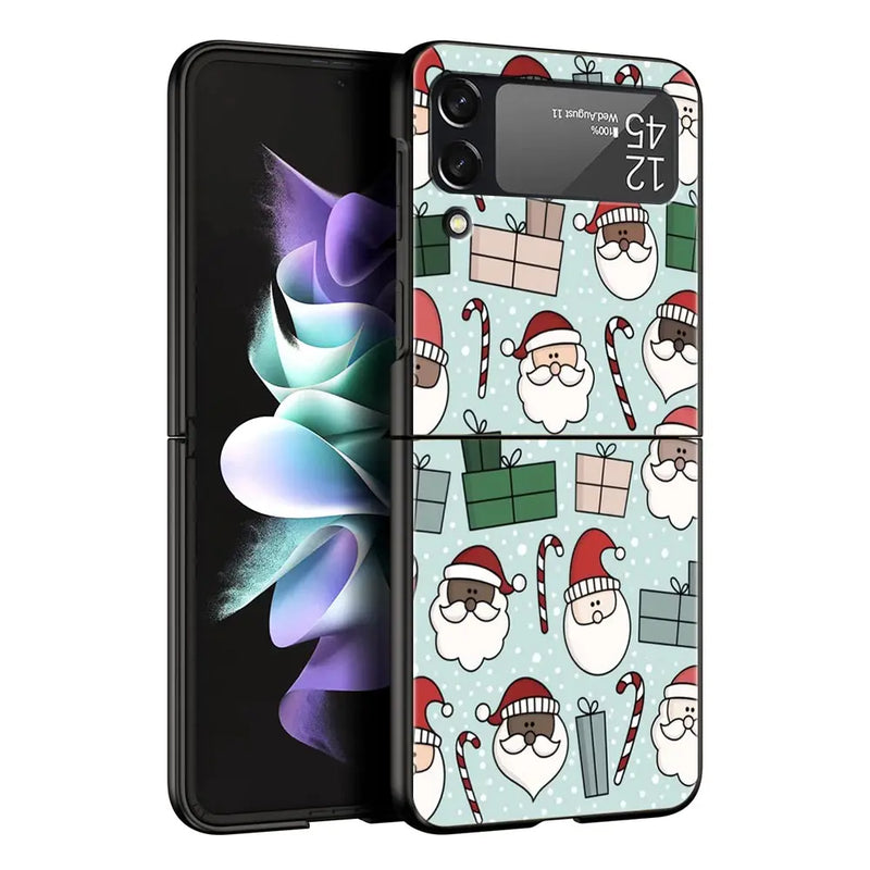 Christmas Santa Claus Z Flip 5 4 Phone Case For Samsung Z Flip 3 Black Hard Shell Galaxy ZFlip3 ZFlip4 Cover Folding Luxury