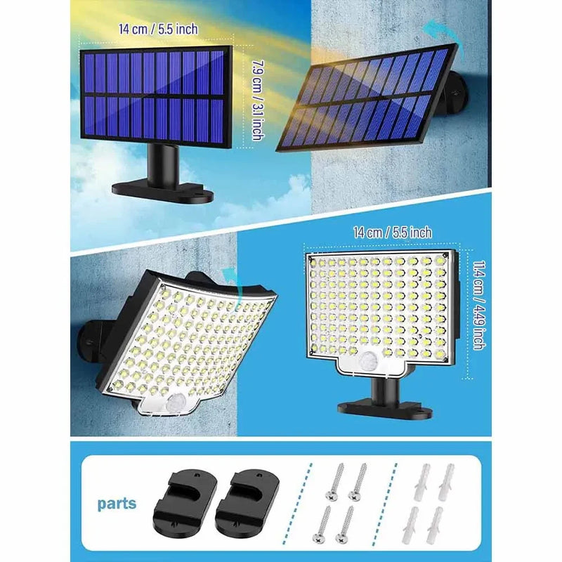 106LED Solar Light Outdoor Waterproof with Motion Sensor Floodlight Remote Control 3 Modes for Patio Garage Backyard Solar Lamp