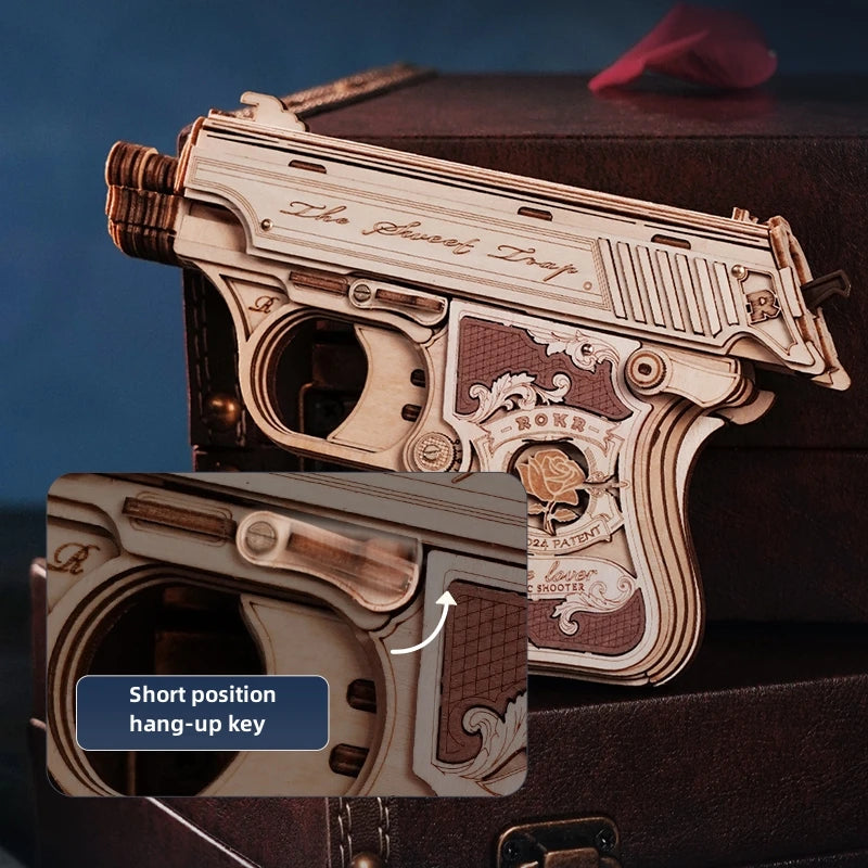 Robotime Rokr Mini Gun Toys 3D Wooden Puzzle Rubber Band Guns Toy for Adults Teens Funny Building Block Sets Easy Assembly LQ502