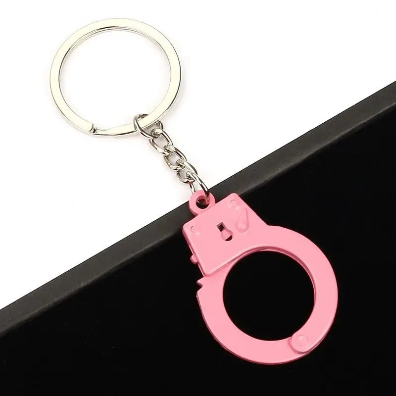 1Pc Creative Handcuffs Shaped Pendant Keychain Pink Silver Keyring Bag Hanging Decoration For Men Women Punk Jewelry Gift