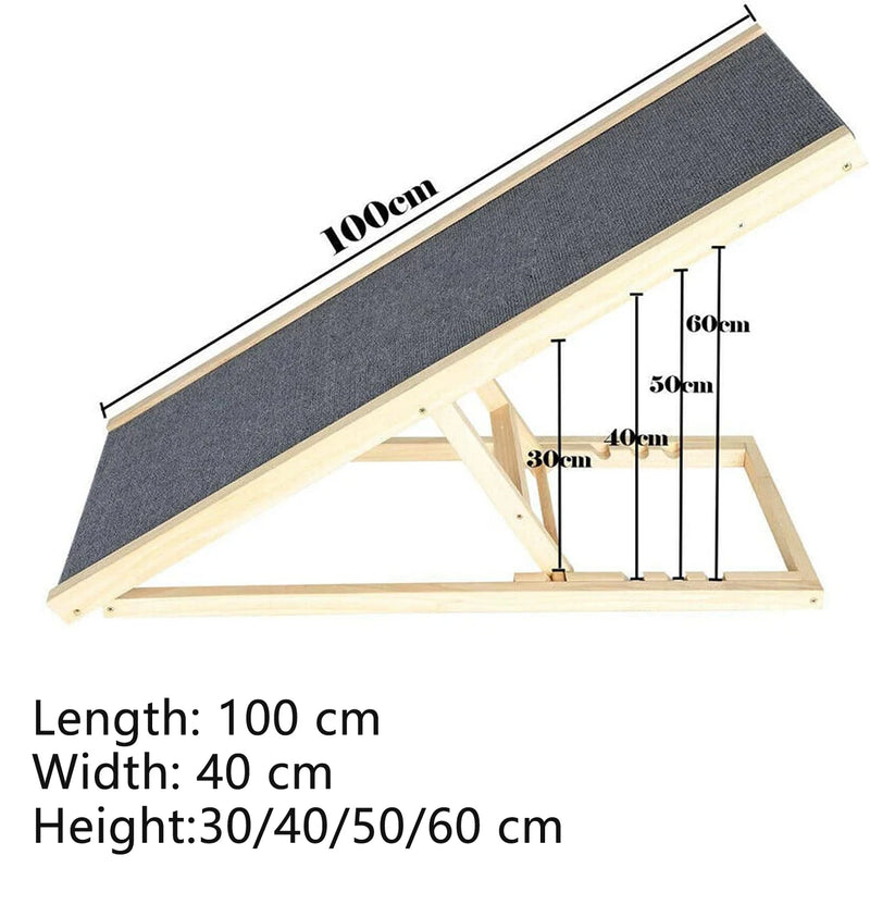 Solid Wooden Pet Ramp Car Dog Ladder, Height Adjustable with Non-slip Carpet Safety Pets Ladder, Wooden Dog Ramp Ladder