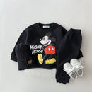 Mickey Printed Sweatshirts Baby Girl Two Piece Set Disney Casual Pure Color Long Sleeve Outfits For Child Spring Autumn Clothing