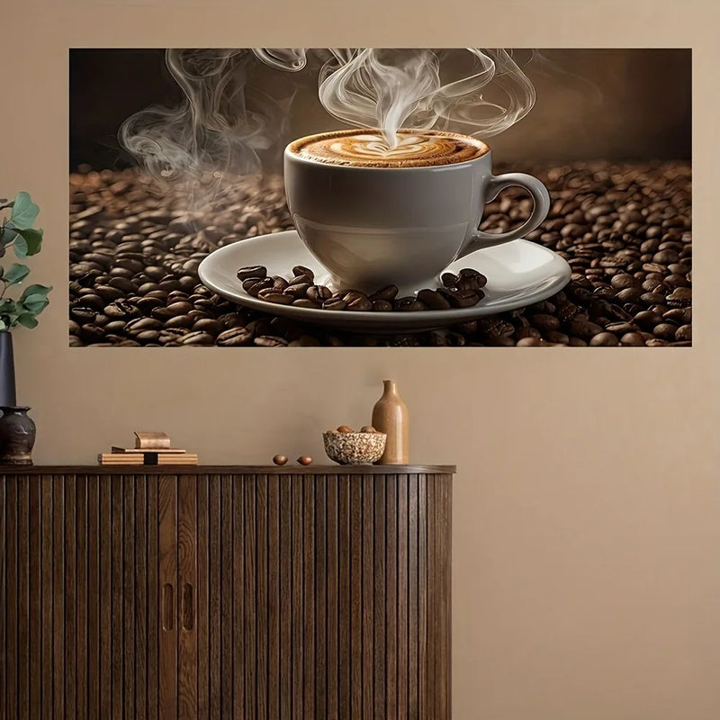 Coffee art canvas print, mural decoration, suitable for living room bedroom and hallway, 1.5 inch thick pine solid wood frame