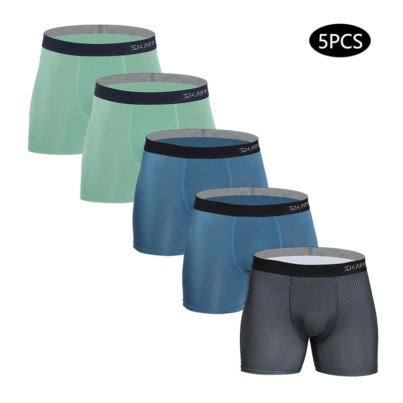 5pcs New Men Panties Polyester Boxers Underwear Man Pack Underpants Mens Brand Sexy Homme Boxer Shorts Male Ice Silk Trunks