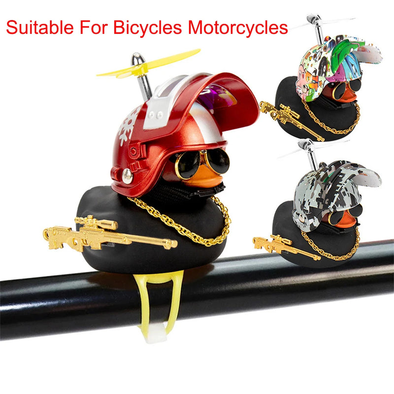 1Pc Car Cute Rubber Small Yellow Duck with Helmet Propeller Wind-breaking Duck Auto Internal Bicycles and Motorcycles Decor