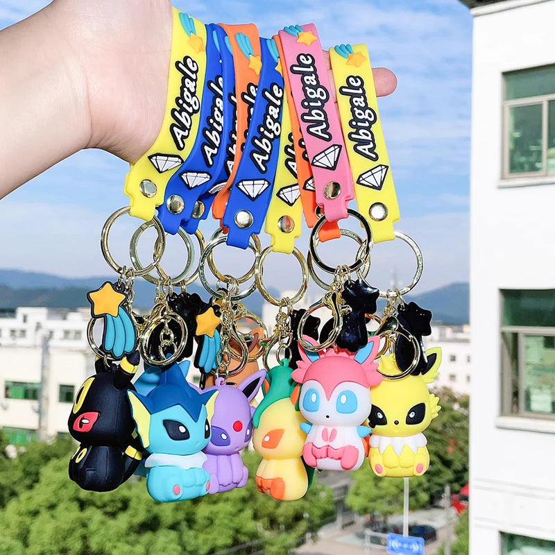 Bandai Pokemon Silicone Keychains Kawaii Eevee Pendant Keyrings Backpack Accessories Cartoon Doll Keyholder Anime Periphery