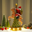 NORTHEUINS Resin Santa Claus Riding Deer Figurines for Interior Glowing Hand-Painted Decoration Christmas Dolls New Year Gifts