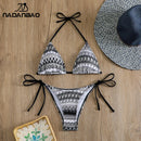 Nadanbao Sexy Knit Floral Print Bikini Sets Swimwear Women Brown Backless Fashion Swimsuit Female Halter Beach Party Bikini