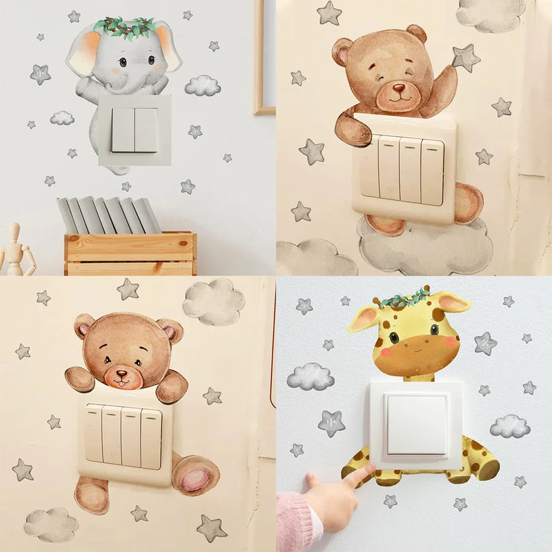 Cartoon Switch Sticker Teddy Bear Wall Sticker For Kid Room Cute Room Decor Wall Decals Wallpaper Home Decoration Accessories