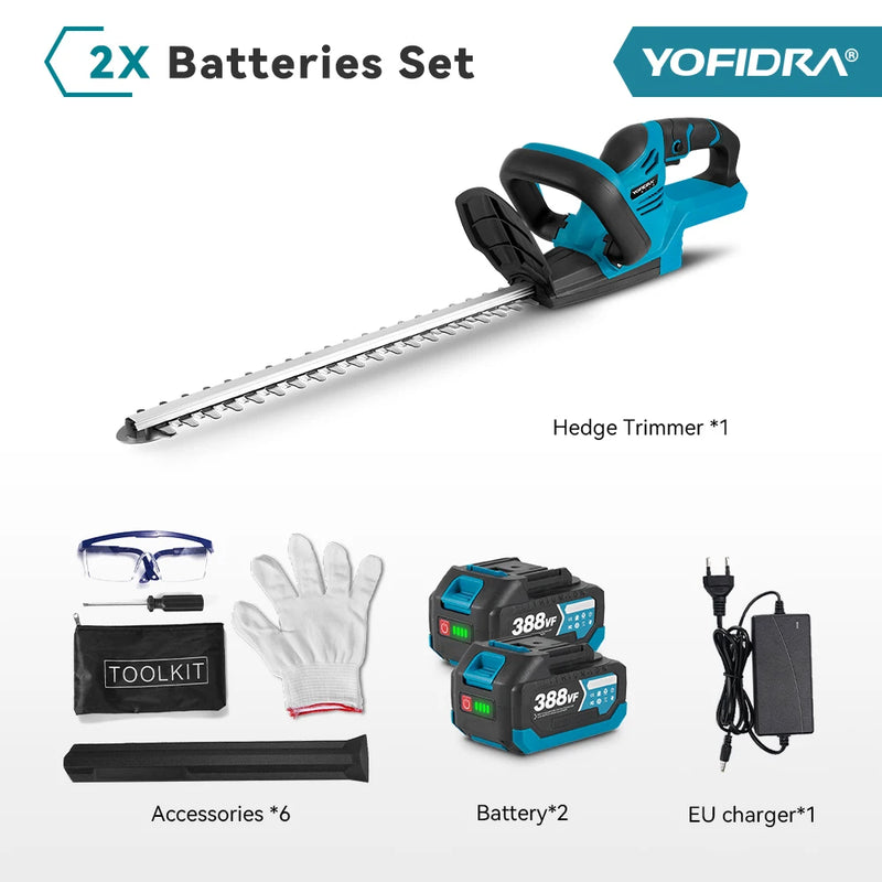 YOFIDRA Cordless Electric Hedge Trimmer 2000W 15000RPM Pruning Saw Lawn Mower Garden Trimming Power Tools For Makita Battery Pin