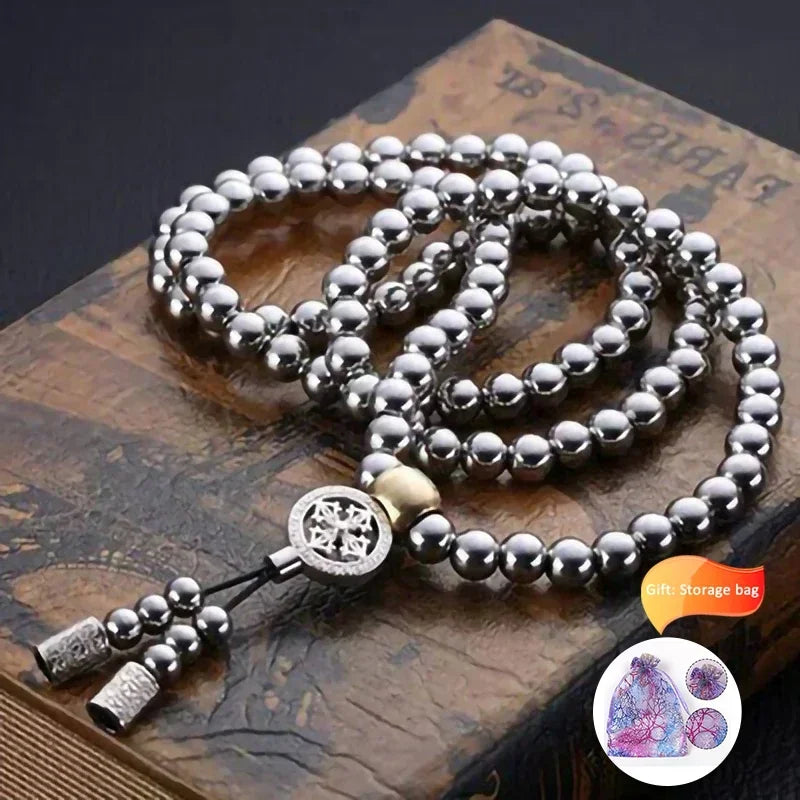 Tactical 8MM Steel Chain 118-128 Ps Buddha Beads Self Defense Hand Bracelet Necklace EDC Outdoor Tools Self Protection Survival