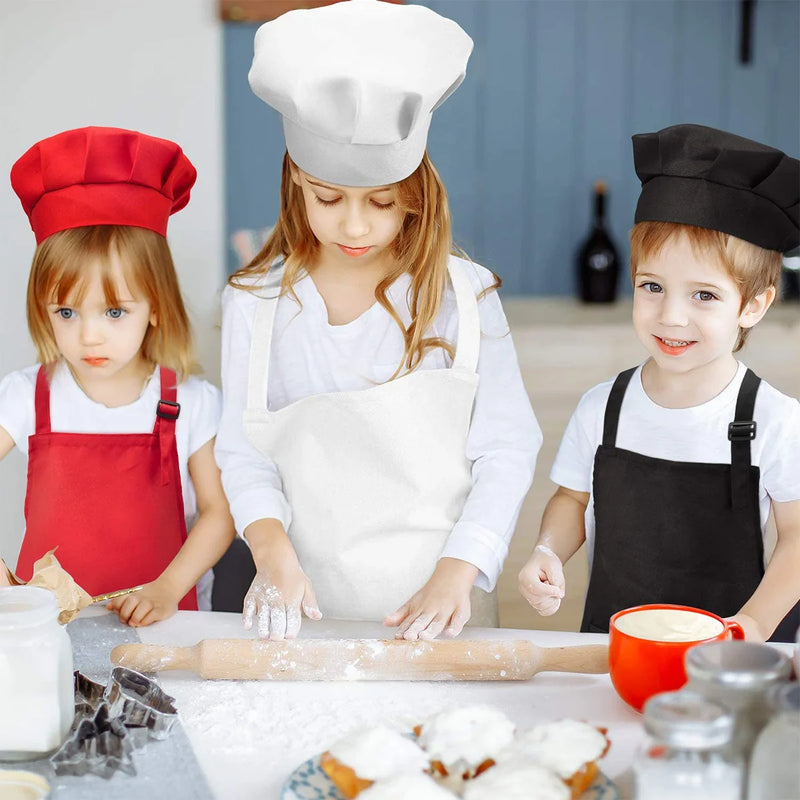 Children Chef Apron Front Pocket Bib Boys Girls Apron Kitchen Craft Kids Apron Painting Cooking Baby Pinafore+Hat Sets