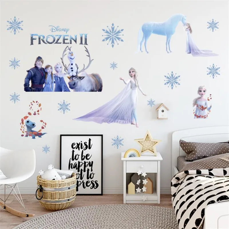 Cartoon Princess Elsa Wall Stickers For Kids Rooms Girls Bedroom Poster Vinyl DIY Mural Art  Decal Baby Nursery Wall Decor