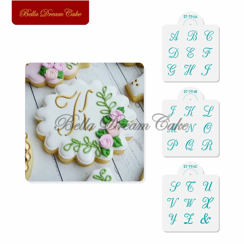 3pcs/set Capital Alphabet Cookie Stencil DIY Monogram Fondant Mold PET Chocolate Biscuit Template Cake Decorating Tools Bakeware