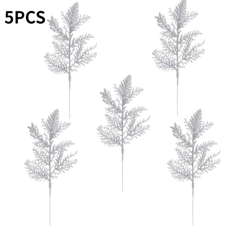 10/5Pcs Artificial Plants Pine Branches Christmas Glitter Gold Leaves Xmas Tree Decoration Pendant Christmas Home Decoration