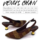 Venus Chan High Heels Shoes for Women Embroidery Rhinestone Italian Design Gold Color Pointed Toe Shoes and Bags Set Fashio
