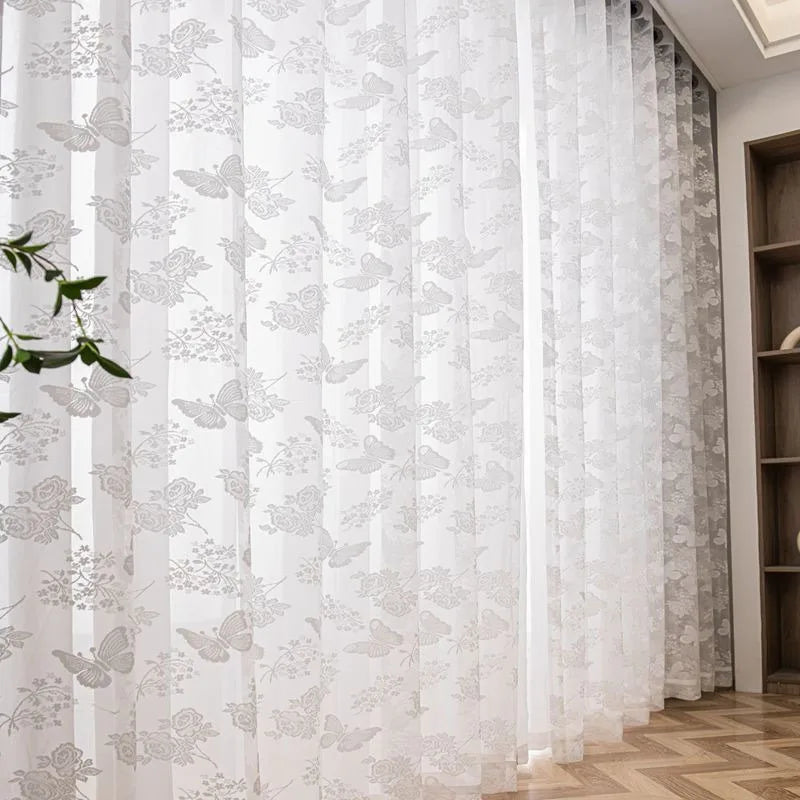 Butterfly Gauze Curtain European and American White Lace Gauze Curtain Curtains for Living Dining Room Bedroom