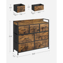 SONGMICS Chest of Drawers, Bedroom Cabinet, 7 Fabric Drawers with Handles, Metal Frame, Rustic Brown and Ink Black
