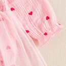 Newborn Clothes Baby Girl Autumn Romper Dress Long Sleeve Crew Neck Red Heart Print Jumpsuit with Bow Headband