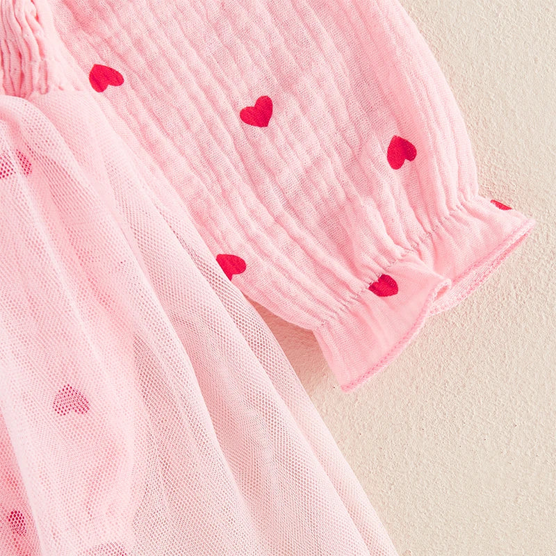 Newborn Clothes Baby Girl Autumn Romper Dress Long Sleeve Crew Neck Red Heart Print Jumpsuit with Bow Headband