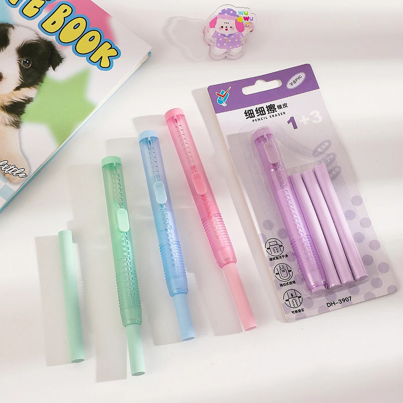 4pcs/set Push-pull Lipsticker Eraser With 3pcs Replace Core Rubber Eraser Creative Novelty Pencil Eraser Stationery