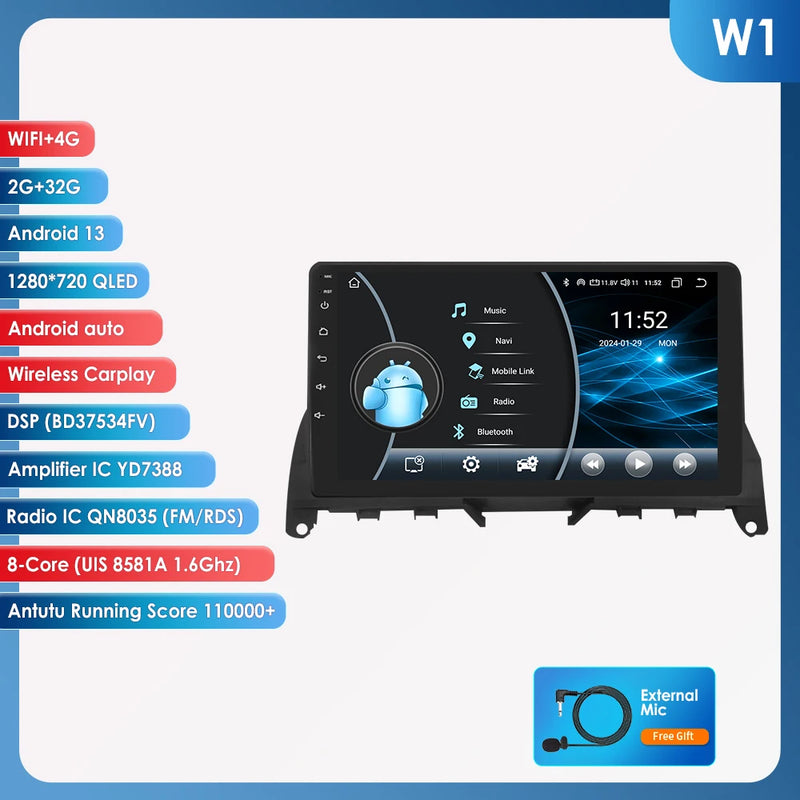 4G 8Core Android Auto Car radio For Mercedes Benz C-Class W204 S204 2007-2010 multimedia player GPS navi Stereo 2din RDS Screen