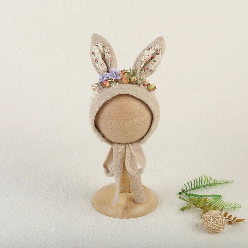 Newborn Wool Felt Fox Flower Bonnet Newborn Photography Props Baby Animal Floral Garden Hat Photo Shoot