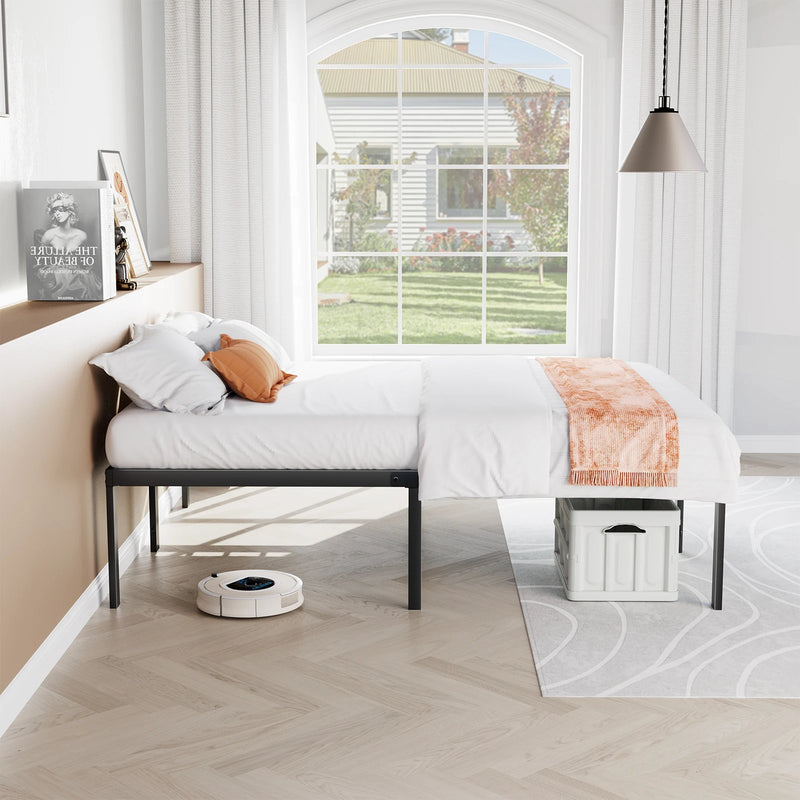 JHK Basic Twin Full Queen King Size Bed Frame Metal Platform Bedroom Frames with Storage Space Sturdy Steel Slat Support 350LBS