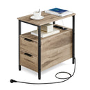 Table d'Appoint - VASAGLE - Marron Camel et Noir d'Encre - Multiprise et Rangement