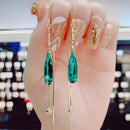 South Korea's New Long Green Drop Crystal Earstring Fashion Temperament Simple Tassel Earrings Women's Jewelry