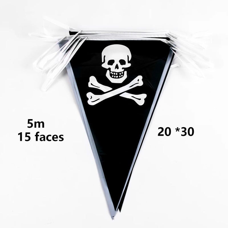 5m Pirate Banner Pirate Birthday Party Decorations Pirate Ship Skull Pennant Flags Triangle Banner for Halloween Party Decor