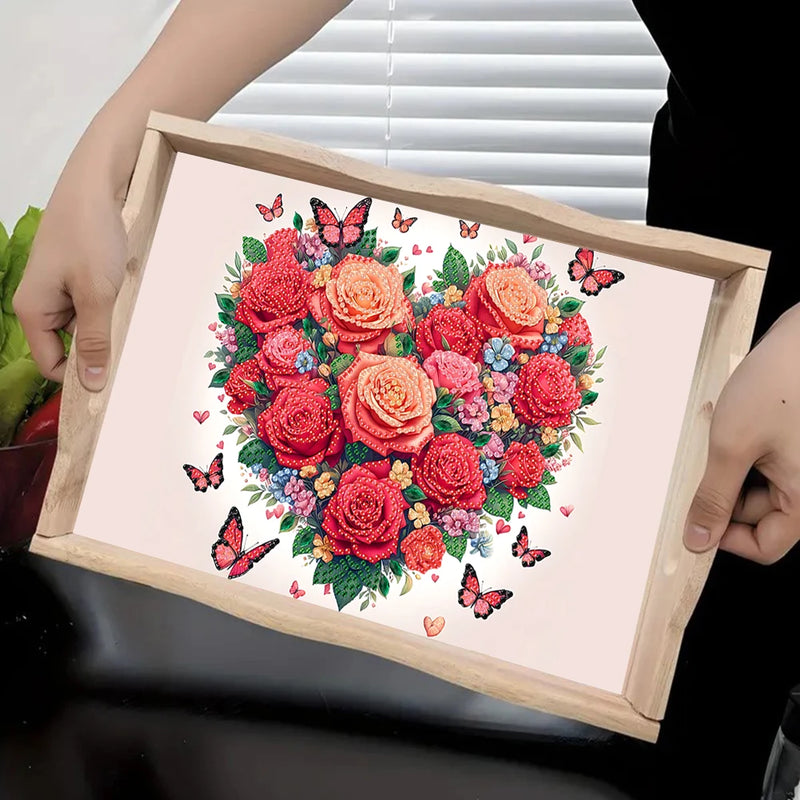 Wooden Animals Flowers 5D DIY Diamond Painting Serving Tray with Handle DIY Diamond Painting Food Tray Kit for Coffee Table