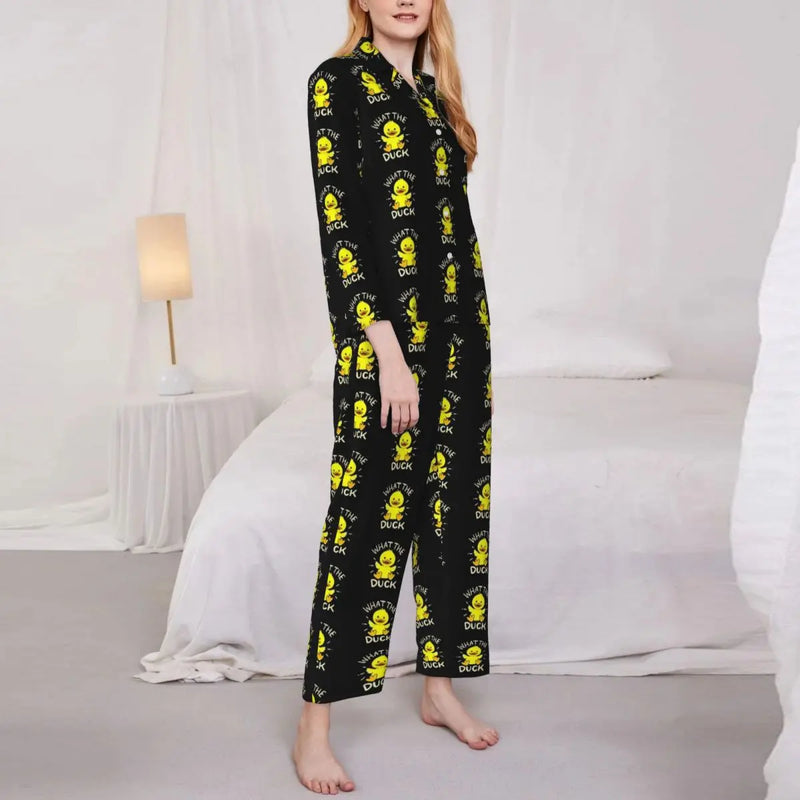 Pajamas Female Yellow Classic Ducks Daily Sleepwear Animal Two Piece Retro Pajama Sets Long Sleeve Elegant Oversize Home Suit