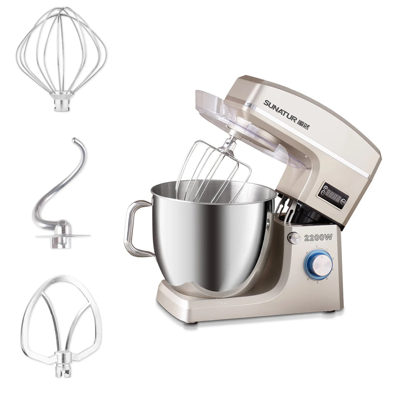 SUNATUR 10L Stand Mixer 2200w Dough Kneading Planetary Proccessor Automatic Beater Electric timed Kitchen Blender cream whipper