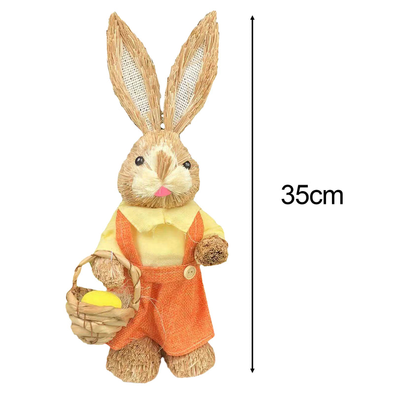 Cute Straw Rabbits Bunny Standing Decorations w/Carrots for Easter Party Home Garden Wedding Ornament Photo Props Crafts