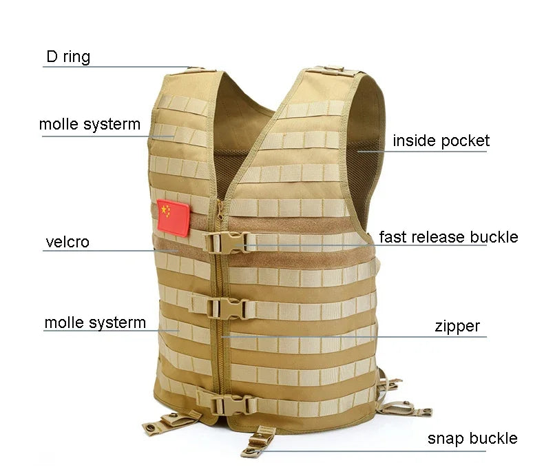 Adjustable Tactical Molle Vest Military Army Swat Utility Airsoft Vest Outdoor Sports Waistcoat CS Fishing Hunting Security Gear