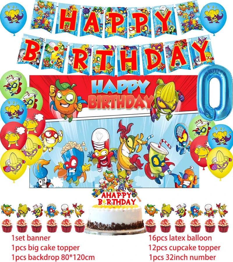 Superzings Birthday Party Supplies Balloon Banner Backdrop Tableware Cake Topper Party Decoration Baby Shower