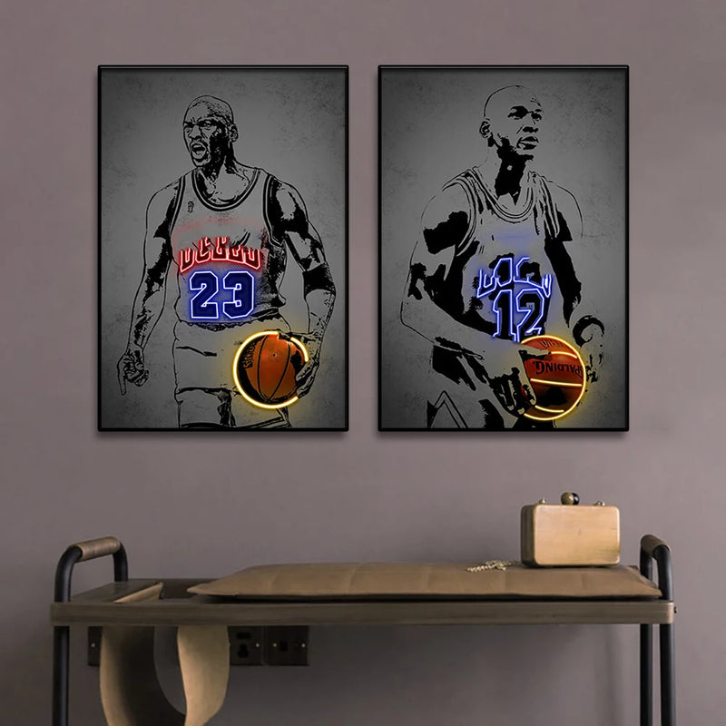 Graffiti Basketball Players Canvas Painting Neon Effect Sports Star Posters Football Wall Art Prints For Room Home Decor Picture