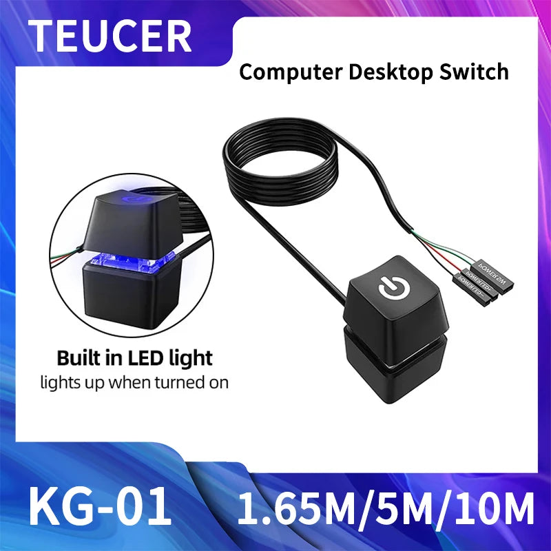 TEUCER KG-01 1.65M/5M/10M Computer Desktop Switch PC Motherboard External Start Power Button Extension Cable Switch