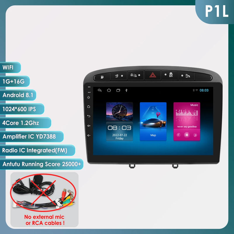 Hizpo 2Din Wirless CarPlay Android Auto Car Radio for 308 308S 408 2012 - 2020 UI7862 Headunit DSP RDS BT 4G GPS Navi 360° CAM