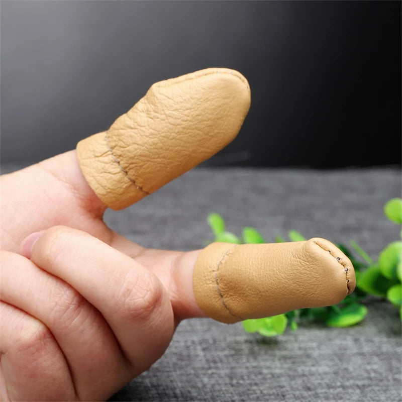 10Pcs Leather Thimble,Thumb&Forefinger Protector Sleeve Needle Felting Guard Finger Sleeve for Sewing Embroidery Needlework Tool