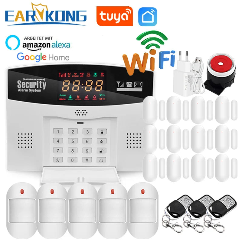 Tuya WiFi Home Burglar Alarm System Smart GSM Security Alarm 8 Languages Door Open Motion Detector APP Doorbell Built-in Siren