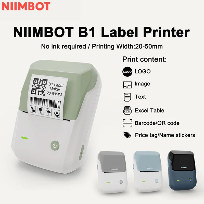 Niimbot B1 English Label Printer Portable Handheld Thermal Printer Mini Barcode QR Code Sticker Paper Color Rolls Maker Cable