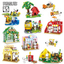 Genuine Anime Snoopy Action Figures Kawaii Cartoon Building Blocks Toy Bricks Assemble Educational Toys For Children Gifts